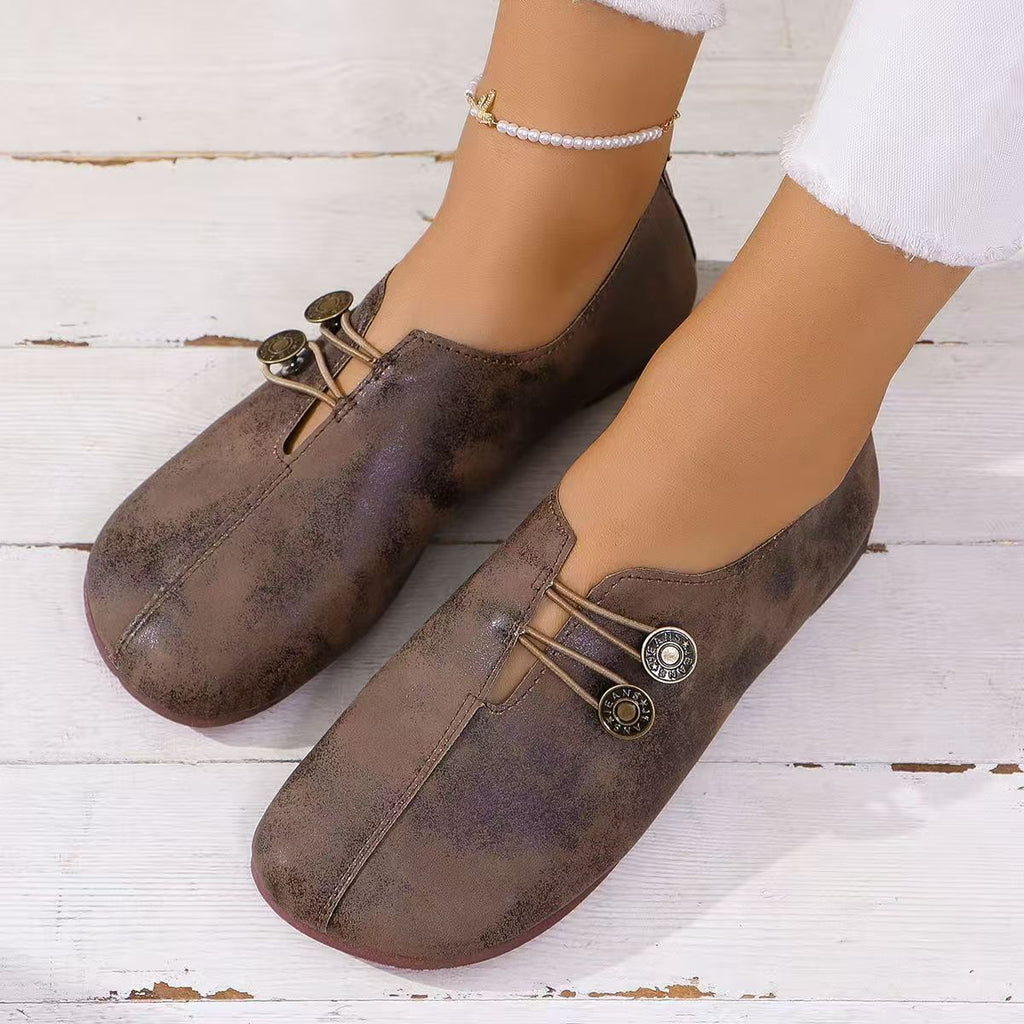 Damen Bequeme Ballerina-Schuhe mit dekorativem Knopf-Detail EB