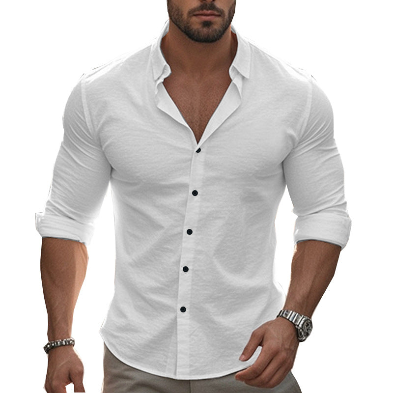 Herren elegantes langärmliges Hemd mit moderner Knopfleiste EB