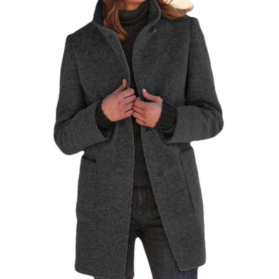 Damen hochwertige Wolljacke im klassischen Design mit großen Taschen EB