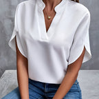 Damen elegante Bluse mit halben Ärmeln und modernem Stehkragen EB