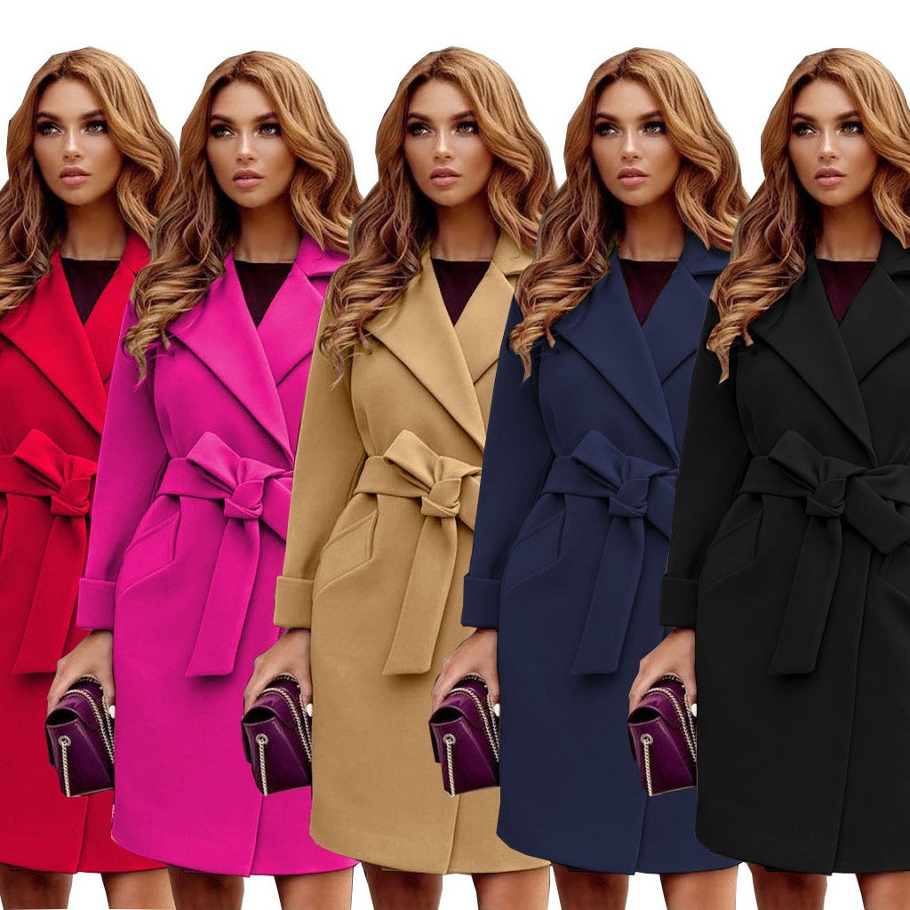 Damen eleganter Trenchcoat mit Gürtel und Taschen EB