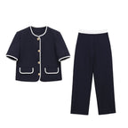 Damen modisches Set mit eleganter Jacke und weit geschnittenen Hosen EB