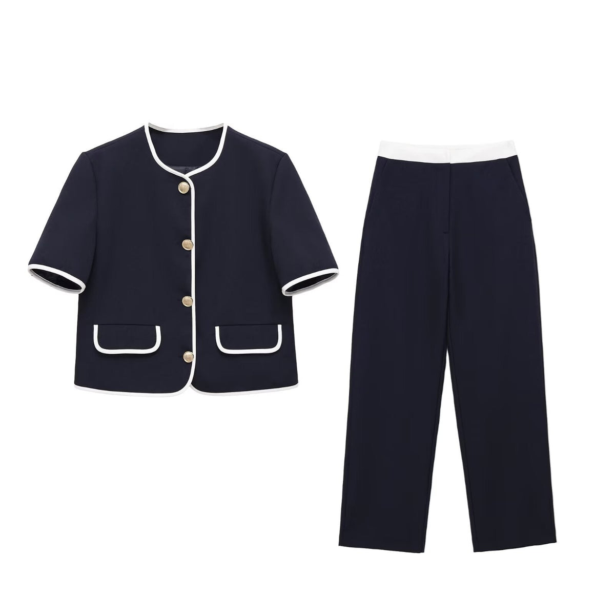 Damen modisches Set mit eleganter Jacke und weit geschnittenen Hosen EB