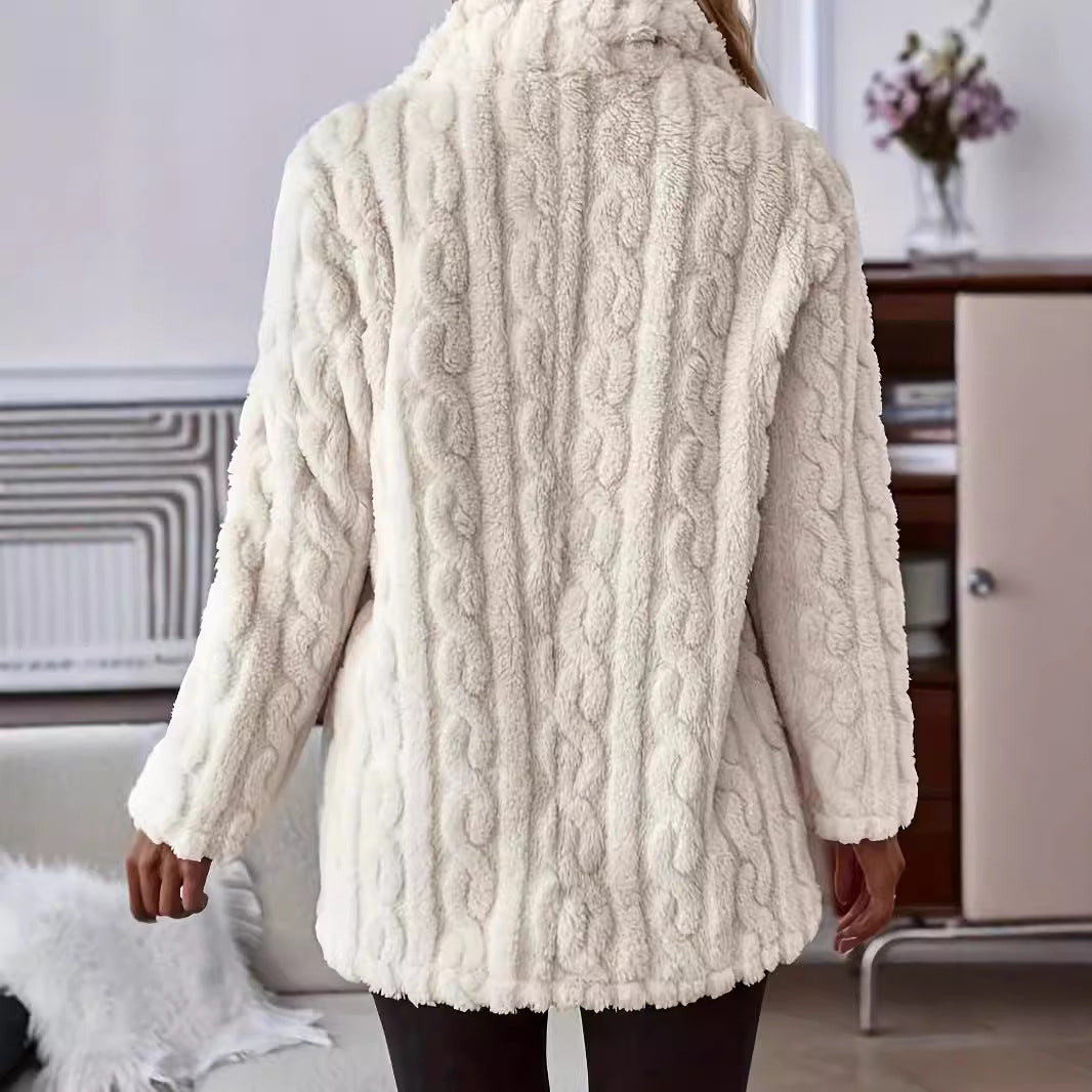 Damen Flauschiger und eleganter Teddy-Mantel mit aufwendiger Struktur EB