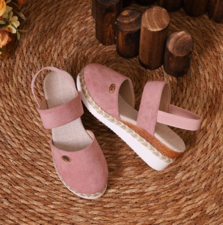 Damen Bequeme Espadrilles mit elastischen Riemen und dekorativem Bastbesatz EB