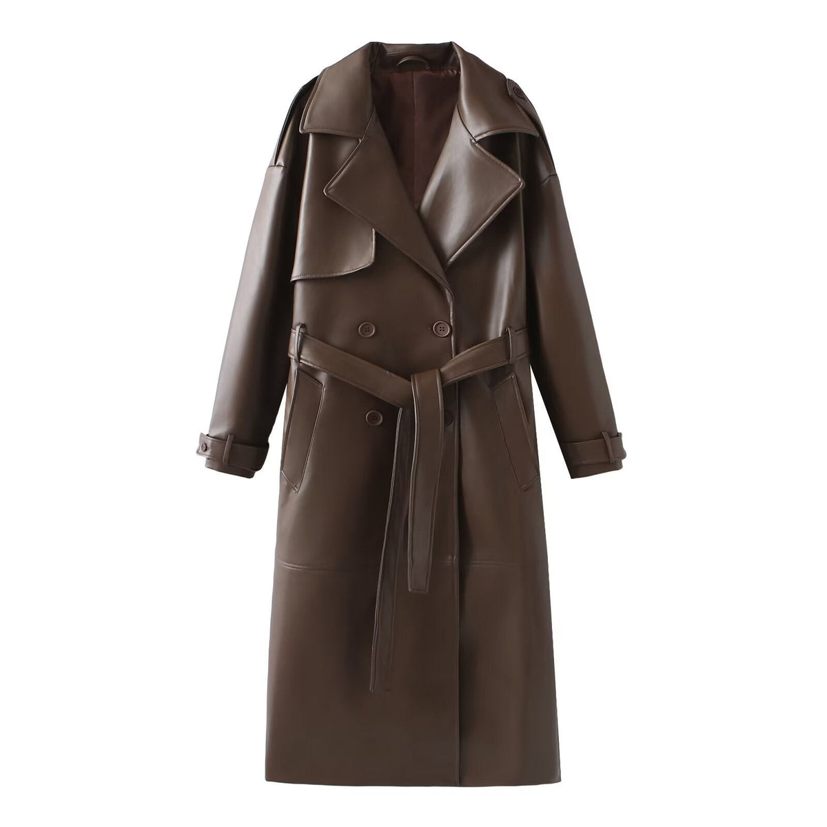 Damen Kunstleder-Trenchcoat mit elegantem Schnitt und taillierbarem Gürtel EB
