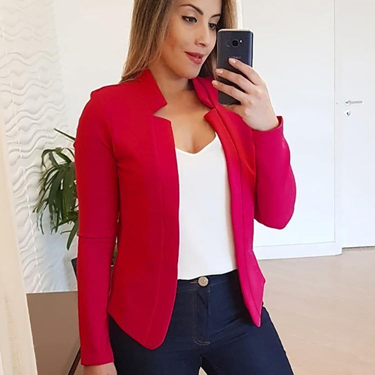 Damen Eleganter Slim-Fit Blazer mit offenem Kragen und langen Ärmeln EB