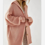 Damen Grobstrickjacke mit weiten Ärmeln und Kapuze EB