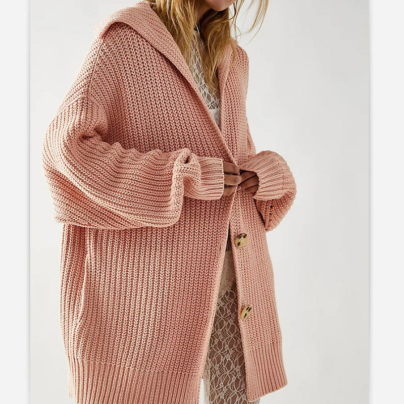 Damen Grobstrickjacke mit weiten Ärmeln und Kapuze EB