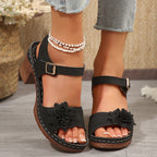 Damen komfortable Absatzsandalen mit floralen Details und rutschfester Sohle EB