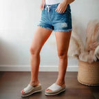 Damen Denim-Shorts mit elastischem Bund und modischen Destroyed-Elementen EB