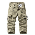 Herren Knielange Cargo-Shorts aus robustem Baumwoll‑Twill mit Elastikbund und Multifachtaschen