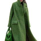 Damen nan Cape-ähnlicher doppelreihiger Wollmantel mit weitem Fall, hohem Stehkragen und Pattentaschen EB
