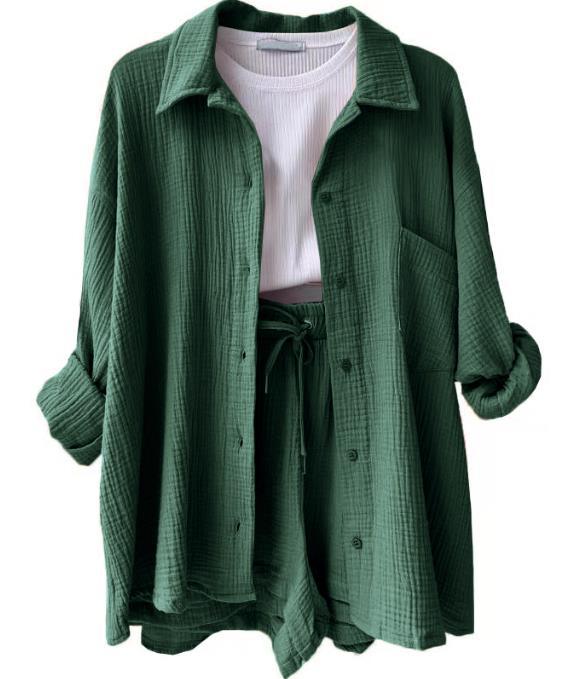 Damen lässiges Oversize-Hemd mit kurzem Schnitt und praktischen Taschen EB
