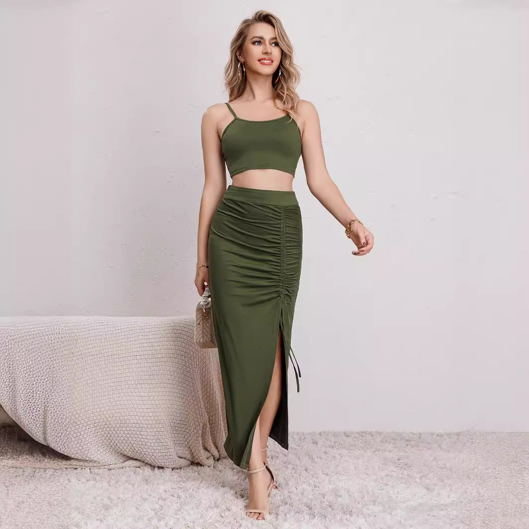 Damen Crop-Top und Maxirock Set im eleganten Design EB