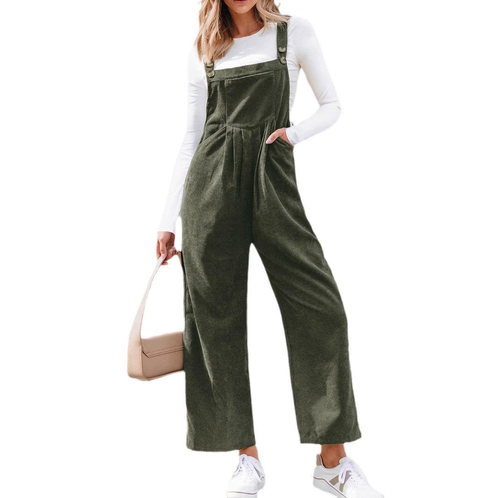 Lässige Damen-Cordlatzhose mit weitem Bein und verstellbaren Trägern