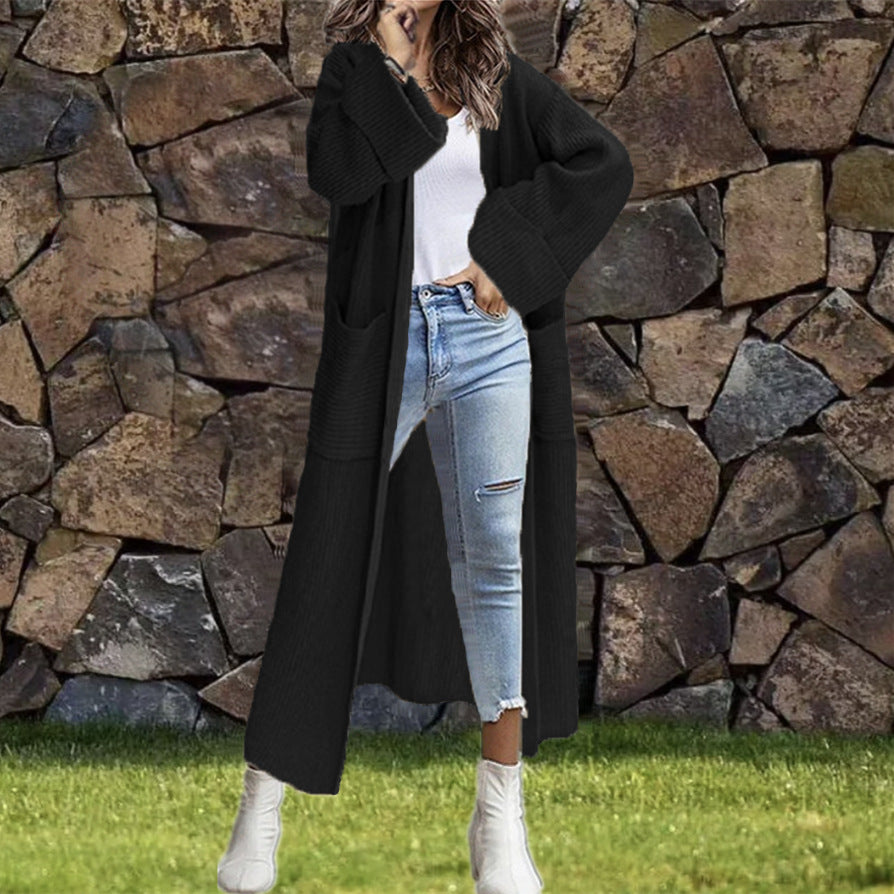 Damen Großer Strickmantel mit Taschen und überschnittenen Schultern EB