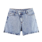 Damen Jeansshorts im lässigen Vintage-Stil mit hohem Bund und seitlichen Schlitzen EB