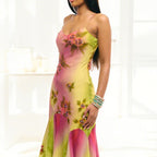 Damen Elegantes Maxikleid mit floralen Applikationen und asymmetrischem Saum EB