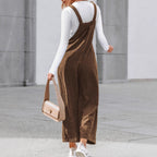 Lässige Damen-Cordlatzhose mit weitem Bein und verstellbaren Trägern