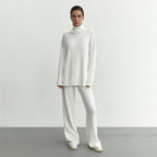Damen Modisches Strickensemble mit hohem Kragen und weitem Schnitt EB