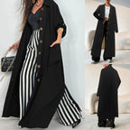 Damen Langmantel aus weichem Stoff mit eleganten Knopfdetails und Taschen EB