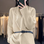Damen Grobstrick Cardigan mit eleganten Revers und Taillengürtel EB