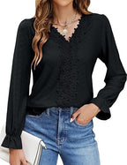 Damen elegante Bluse mit floralem Design und V-Ausschnitt EB