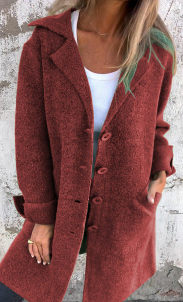 Damen kuscheliger Oversize-Mantel mit praktischen Taschen und elegantem Revers EB