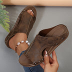 Damen Komfortable Woven-Sandalen mit modischem Perlen- und Stein-Detail EB