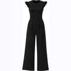 Damen eleganter Jumpsuit mit Puffärmeln und weitem Bein EB