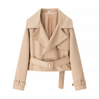 Damen elegante Kunstlederjacke mit Gürtel EB