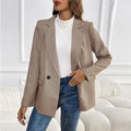 Damen kariertes Oversized Blazerjackett mit doppelter Knopfleiste EB