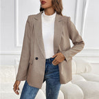 Damen kariertes Oversized Blazerjackett mit doppelter Knopfleiste EB