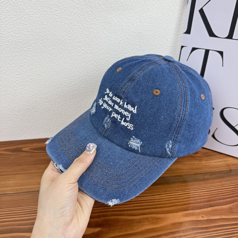 Statement-Kappe aus Denim im Distressed-Look für Damen