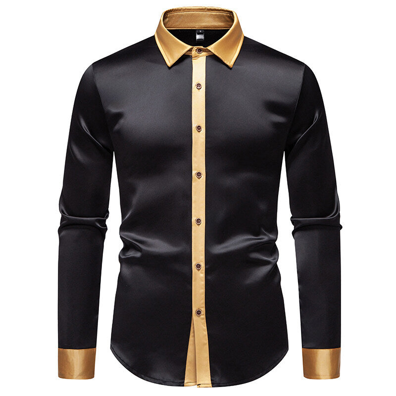 Herren Elegantes Langarmhemd mit Satin-Details EB