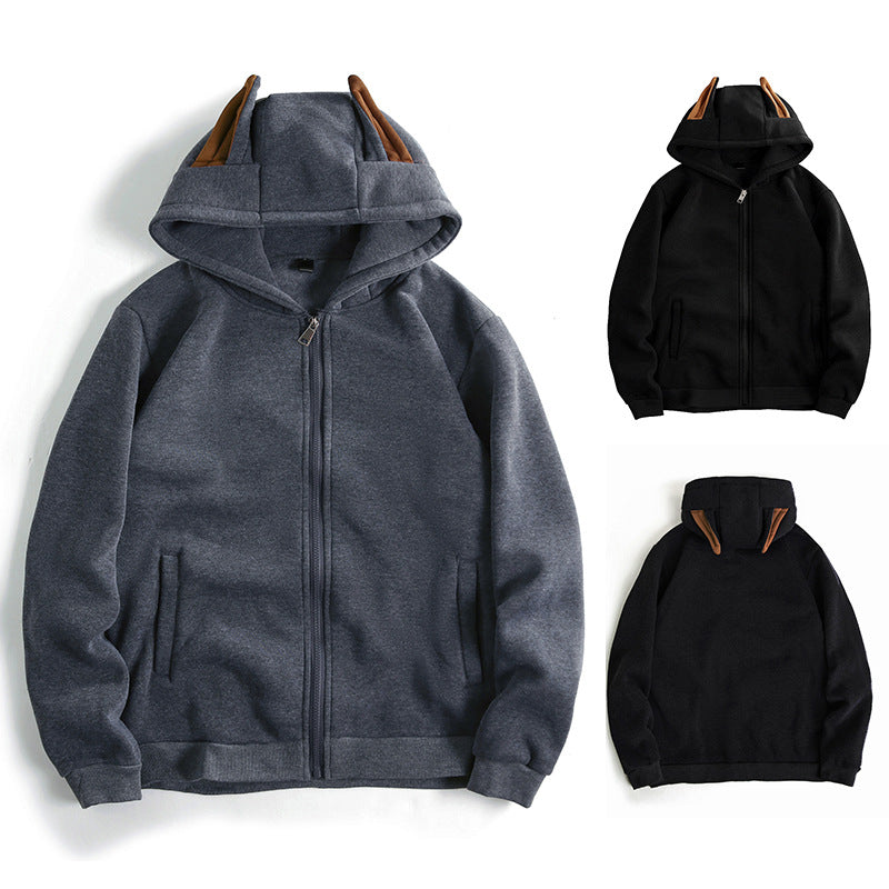 Damen Kapuzenjacke mit kreativen Ohren-Details und praktischem Reißverschluss EB