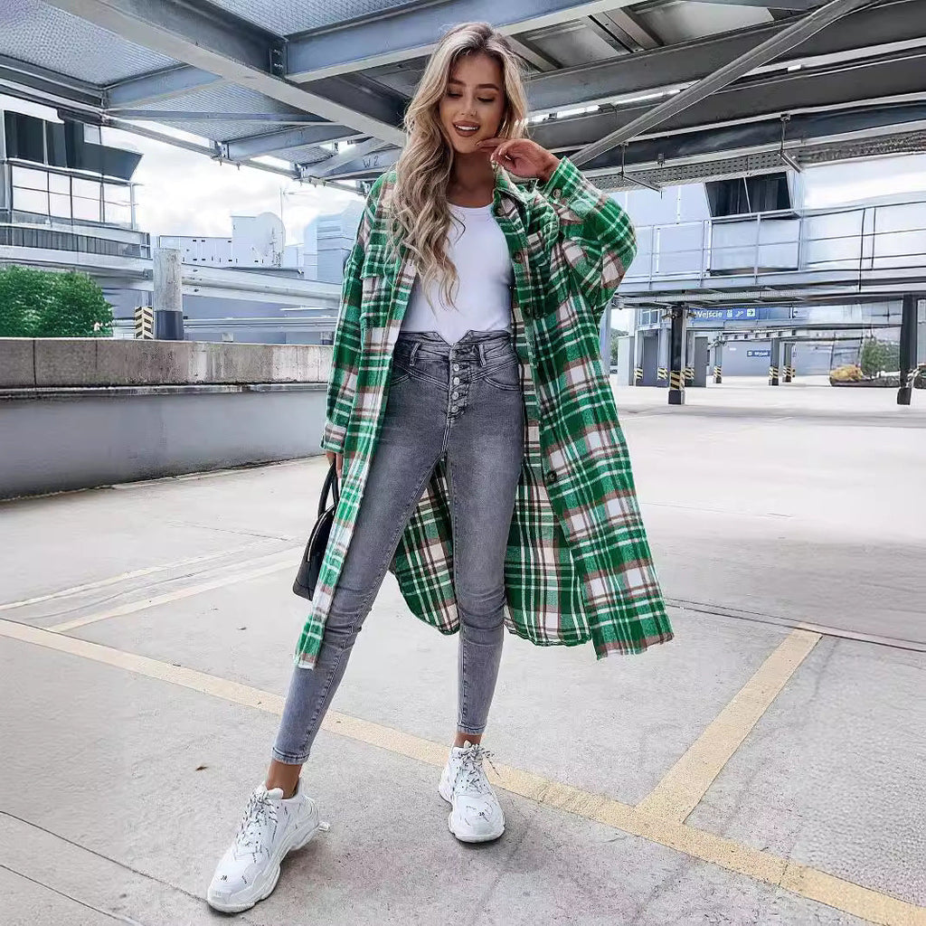 Damen Karierter Hemdblusenmantel aus weichem Baumwollmix EB