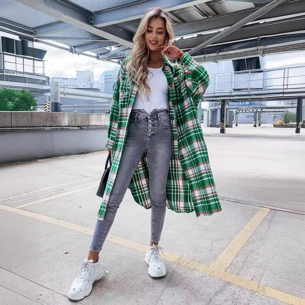 Damen Karierter Hemdblusenmantel aus weichem Baumwollmix EB