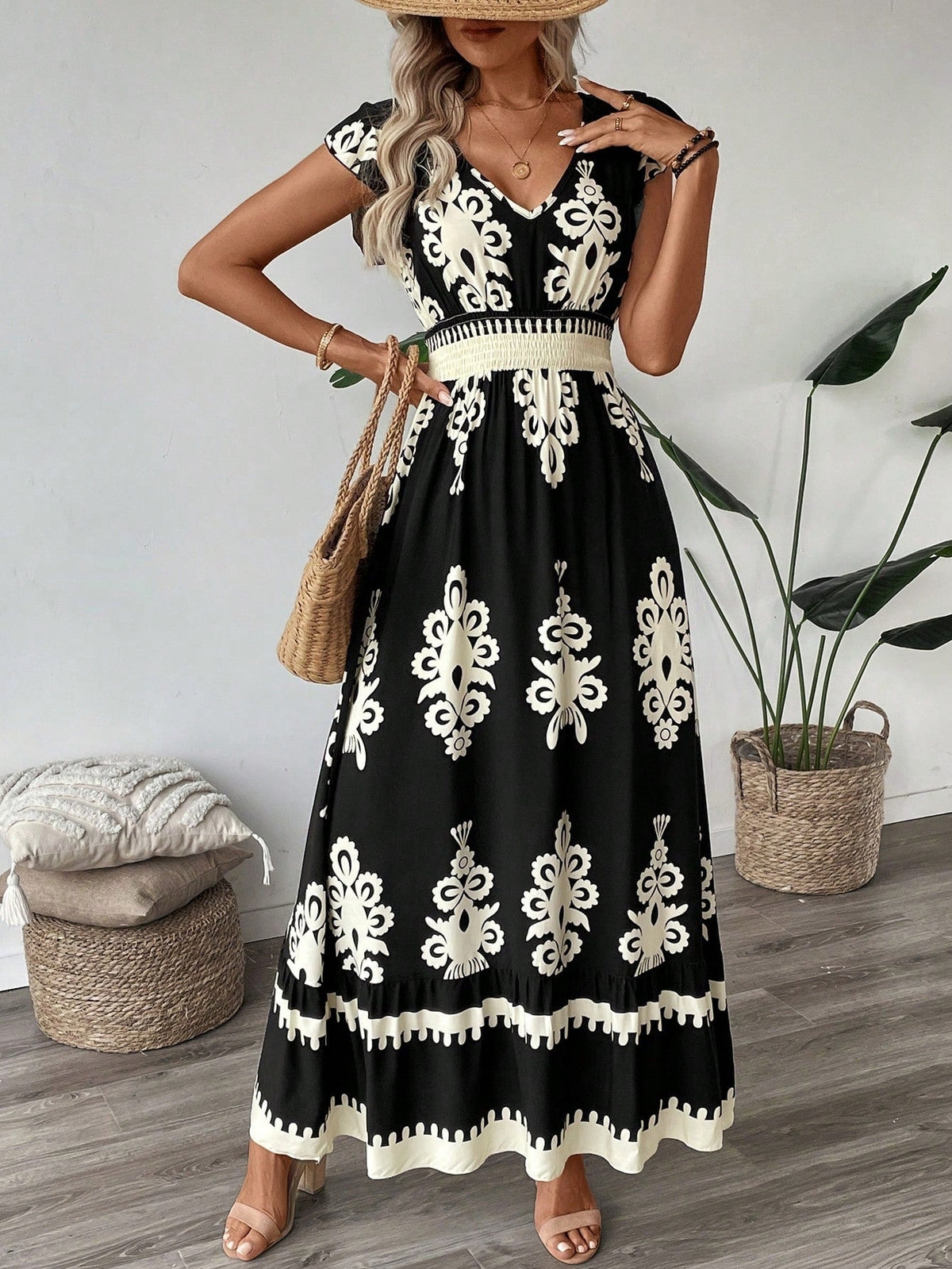 Damen Elegantes Maxikleid mit faszinierendem Musterdruck EB