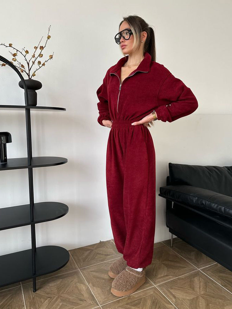 Damen bequemer und stylischer Fleece-Jumpsuit EB