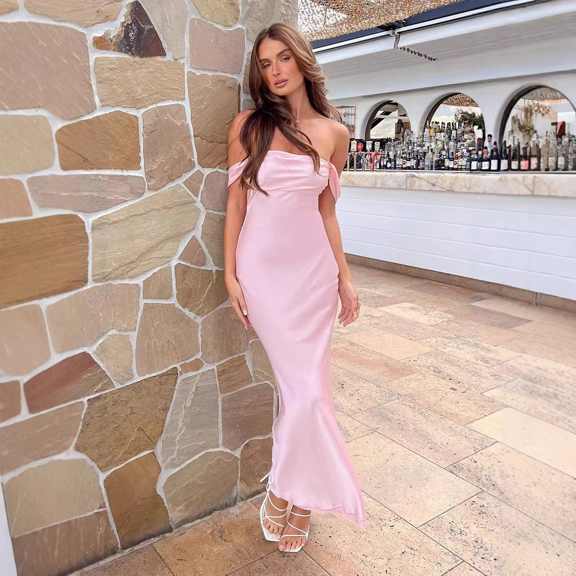Damen elegante Satin Abendkleid EB