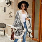 Damen luxuriöser Poncho mit dekorativem Fleece-Wärmeschutz EB