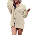 Damen Grobe Strickjacke mit offener Front und lässigem Look EB