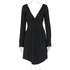 Damen elegantes Kleid mit tiefem V-Ausschnitt und langen Ärmeln EB