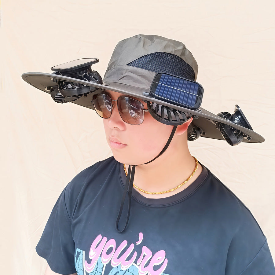 Sonnenhut mit abnehmbaren Solar-Ventilatoren