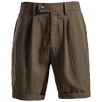 Herren nan lässige Leinenshorts mit Umschlag und Bundfalten EB