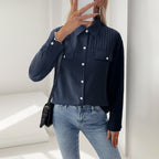 Damen elegante Bluse mit dekorativer Faltenstruktur EB