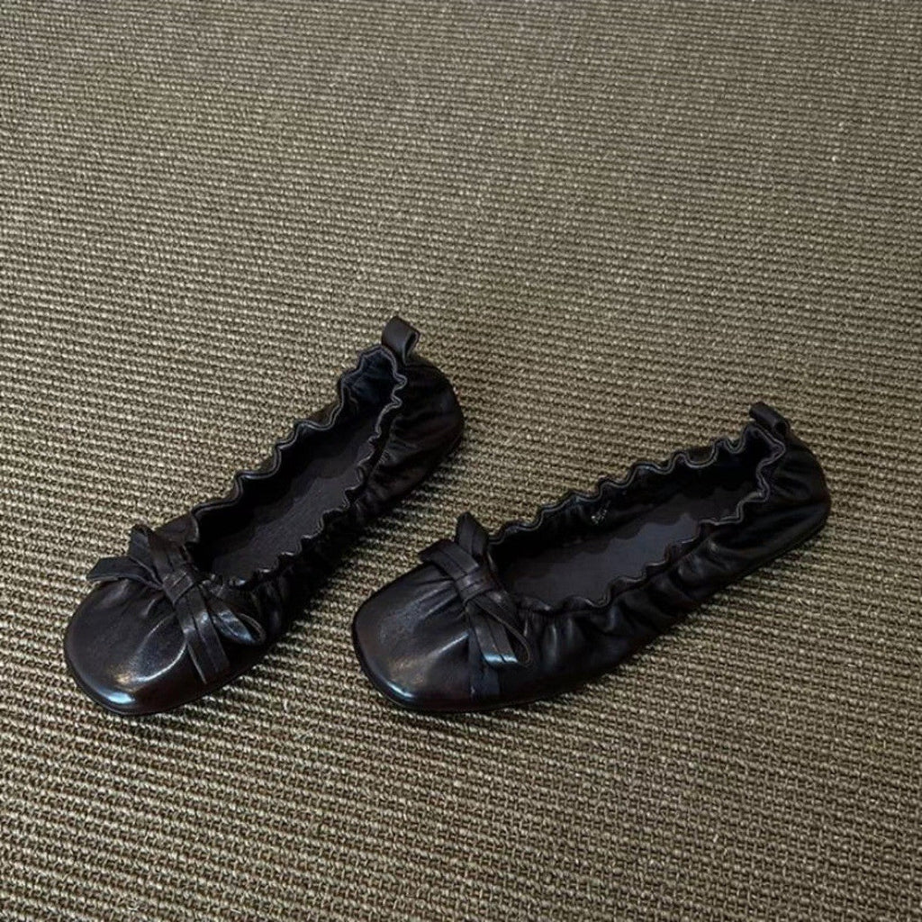 Damen Ballerina-Schuhe mit gerafftem Design und verspieltem Schleifendetail EB