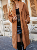 Damen Langer flauschiger Teddy-Mantel mit Taschen EB